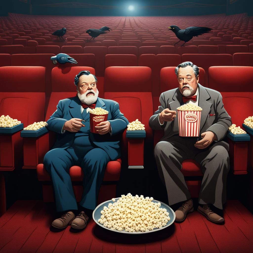 Orson Welles and Robots Watch a Movie, Rockwell Style