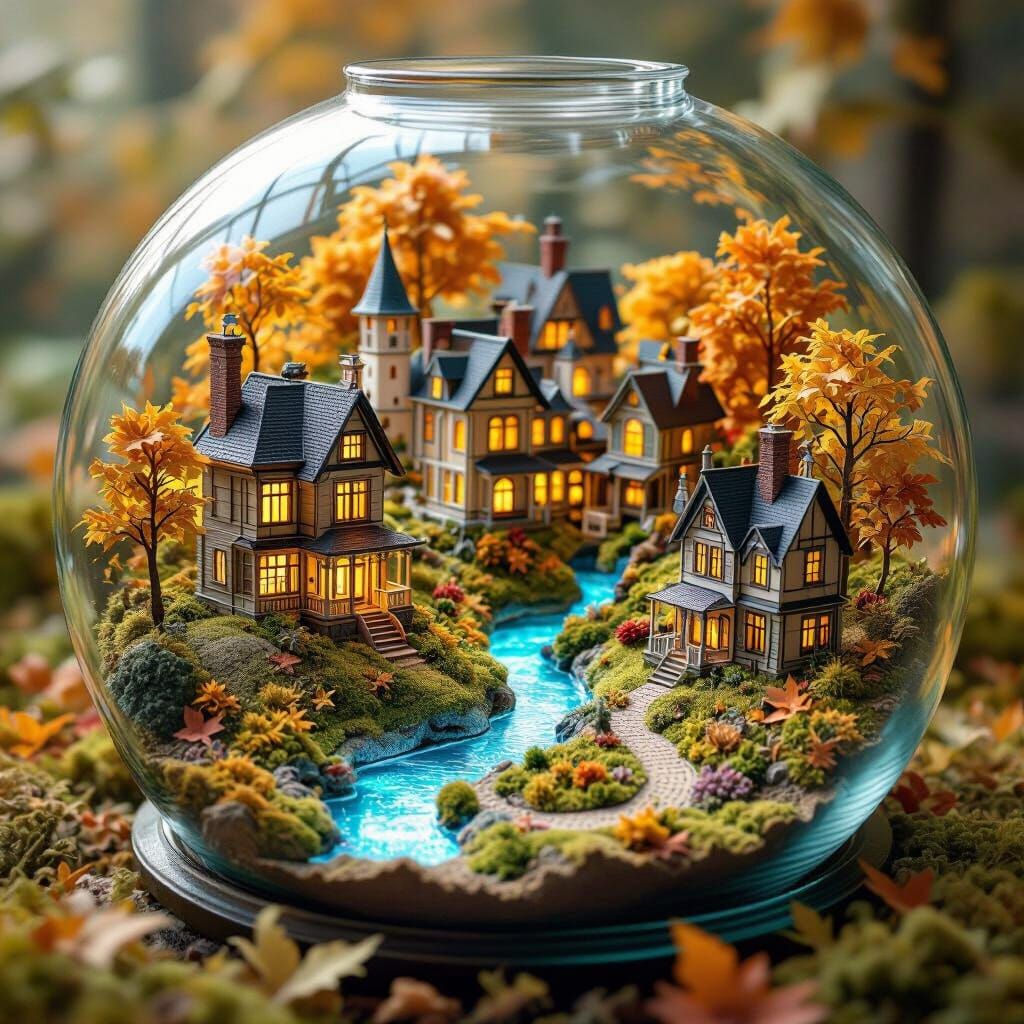 Miniature Victorian City in Glass Terrarium