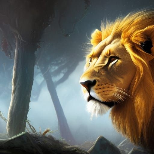 Neon Lion Portrait: Detailed Fantasy Concept Art
