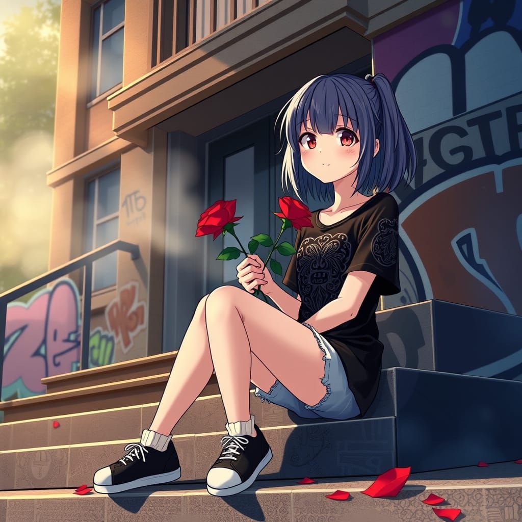 Anime Girl in Emo Style with Gothic Graffiti