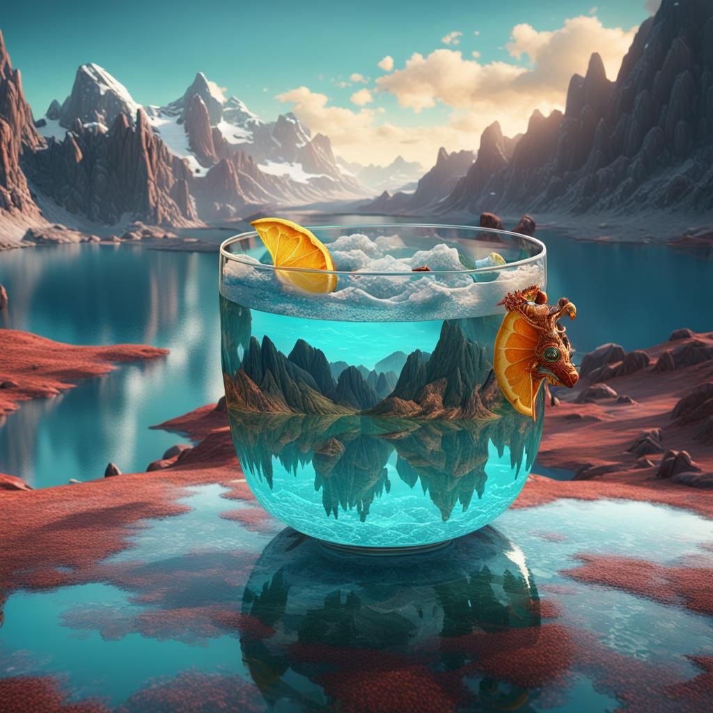 Cocktail Mirrored on Turquoise Mountain Lake