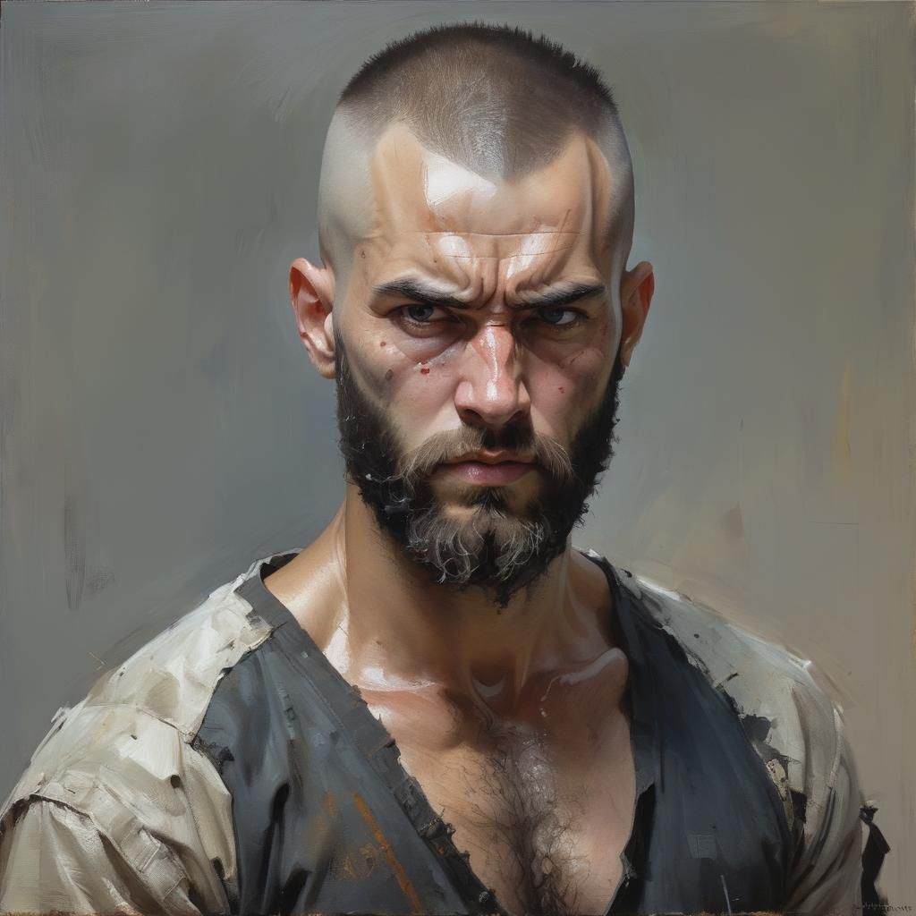 Bearded Man with Buzzcut: Oil Painting Portrait