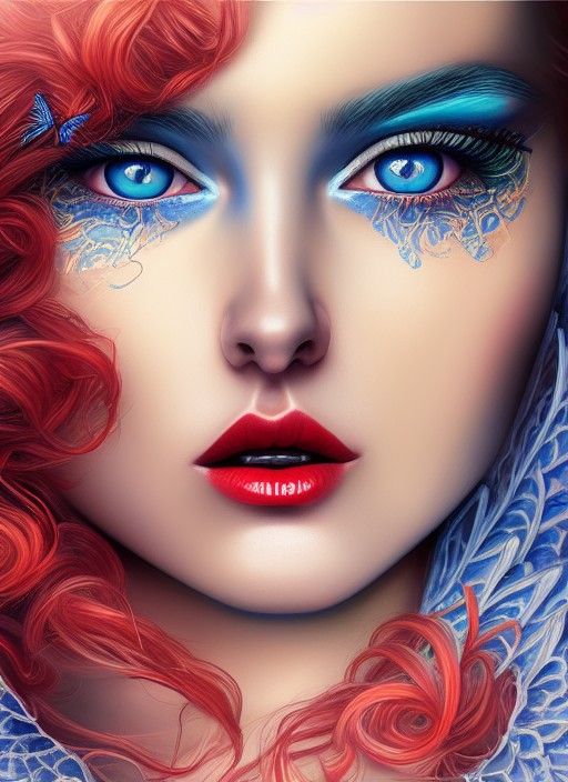 Hyperrealistic Fairy with Blue Eyes in Digital Painting