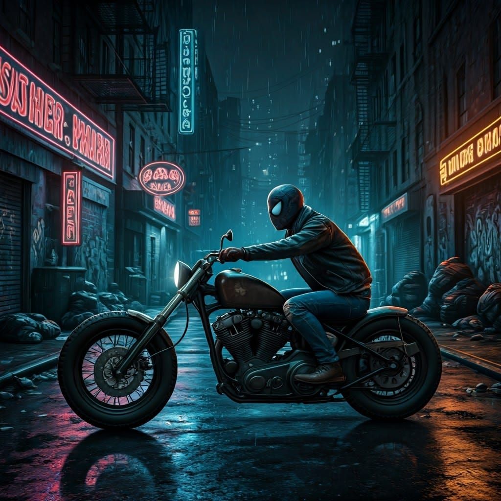 Spider-Man Rides Chopper in Gritty Film Noir Scene