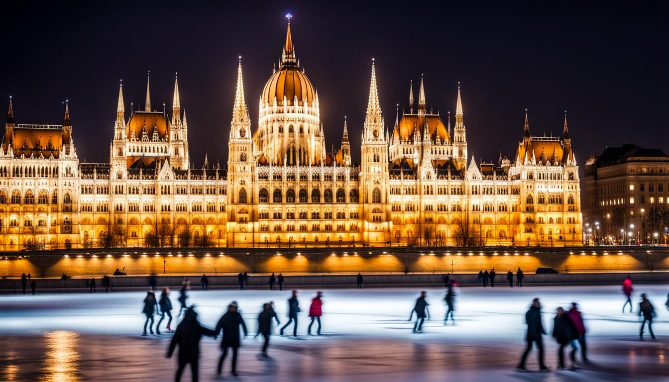 Festive Ice Skating on Frozen Danube River