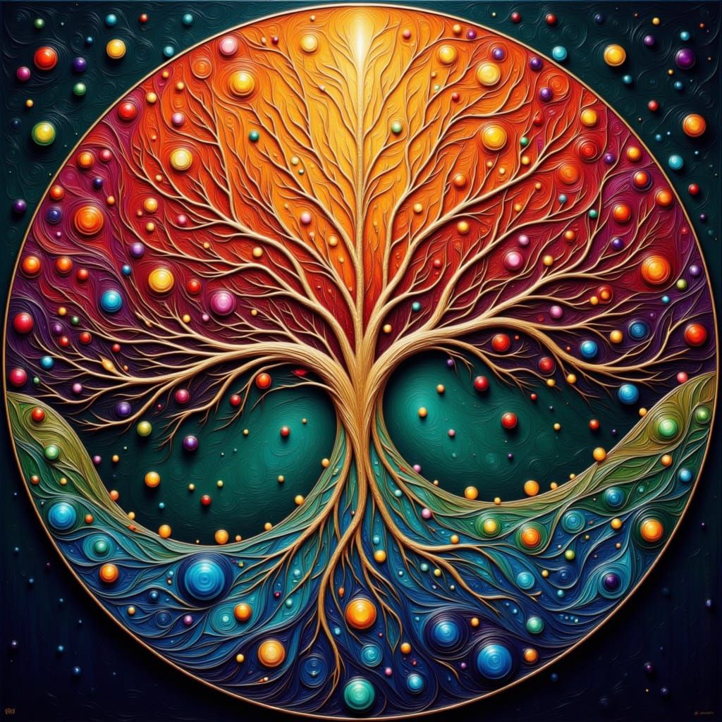 Yin Yang Symbol with Vivid Trees