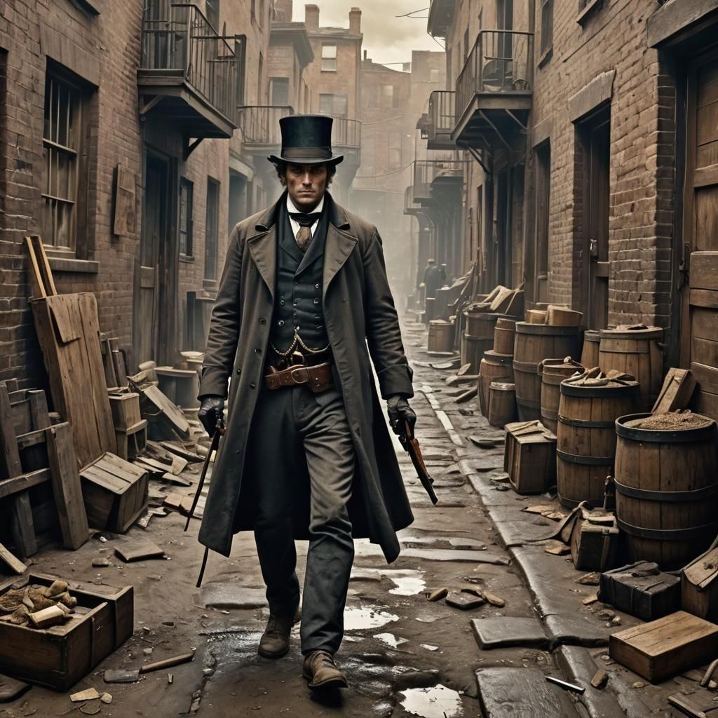19th Century Gangster in Muddy Alleyway