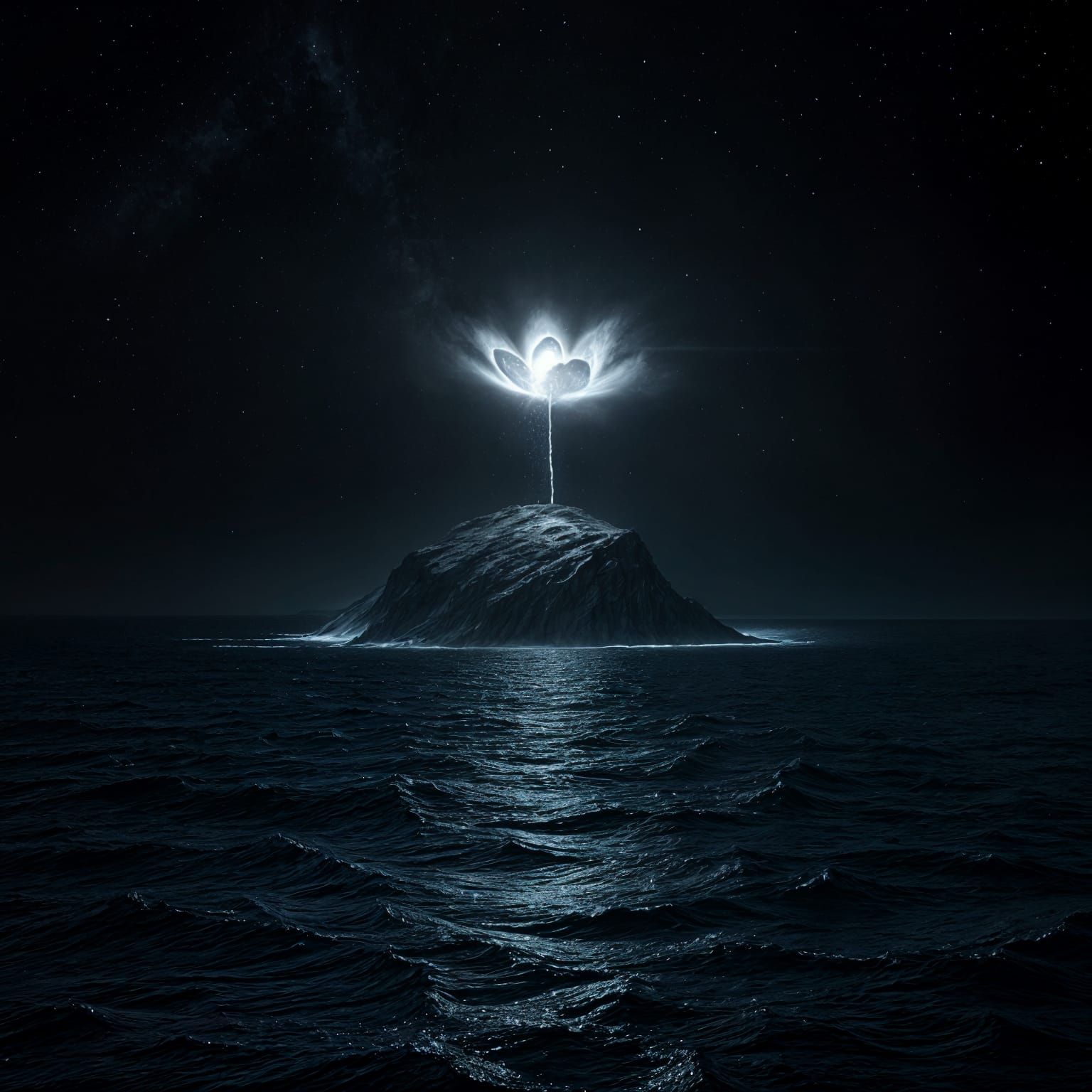 Bioluminescent Flower Illuminates Dark Ocean: Fantasy Art