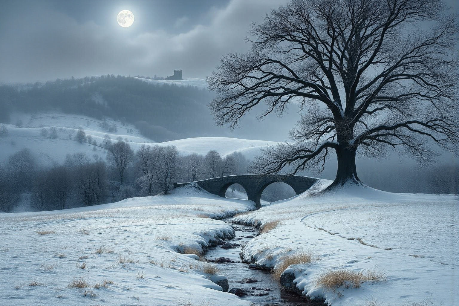 Moonlit Meadow: A Photorealistic Panoramic Landscape