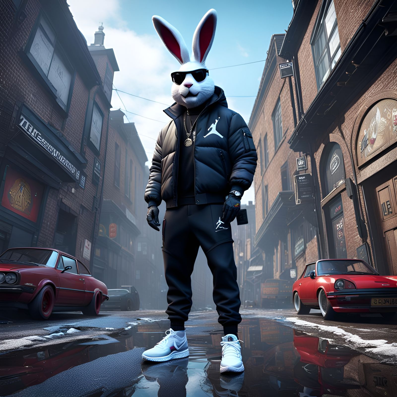 Gangster Easter Bunny in Tracksuit: Detailed Matte Painting