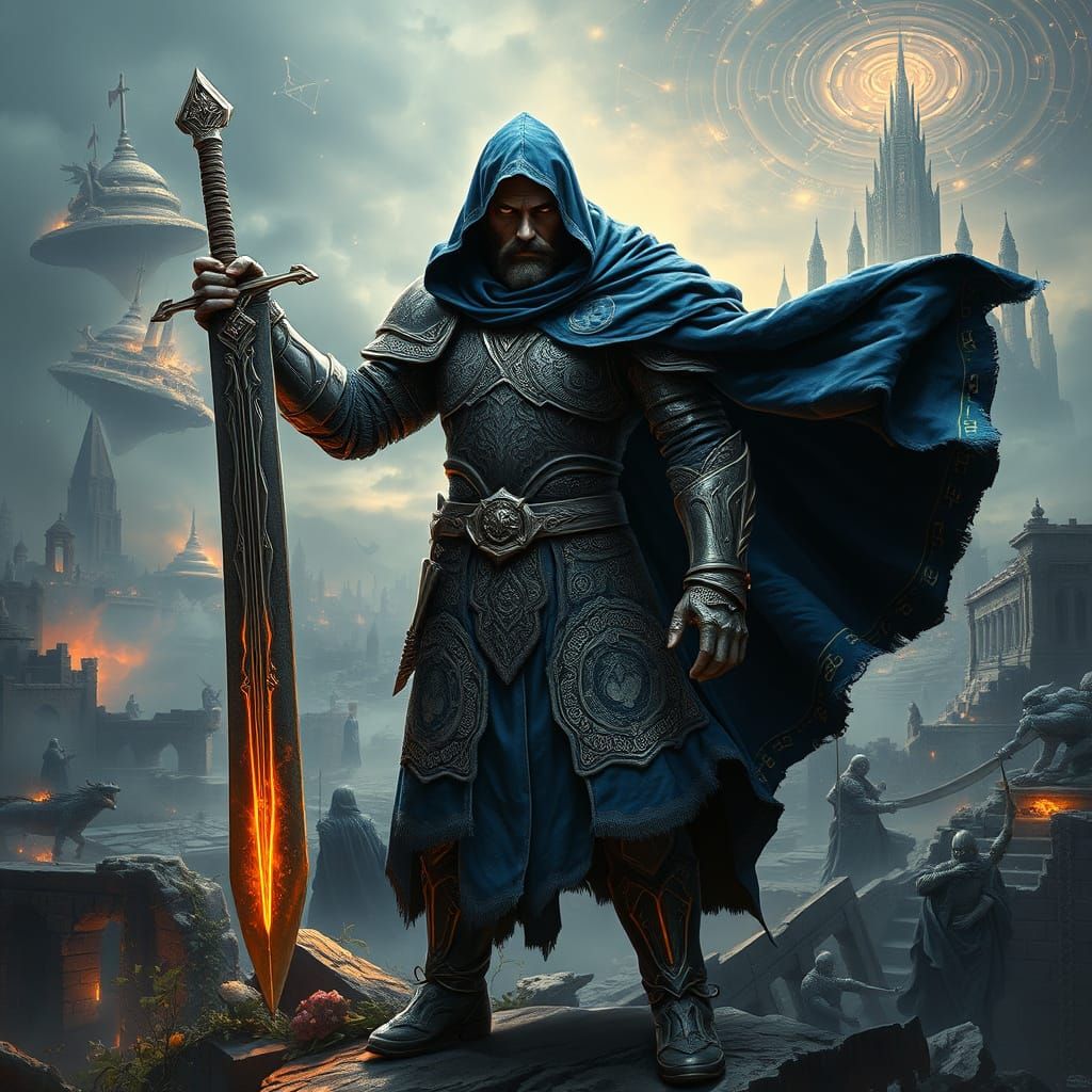 Ethereal Fantasy Warrior in Ancient Ruins