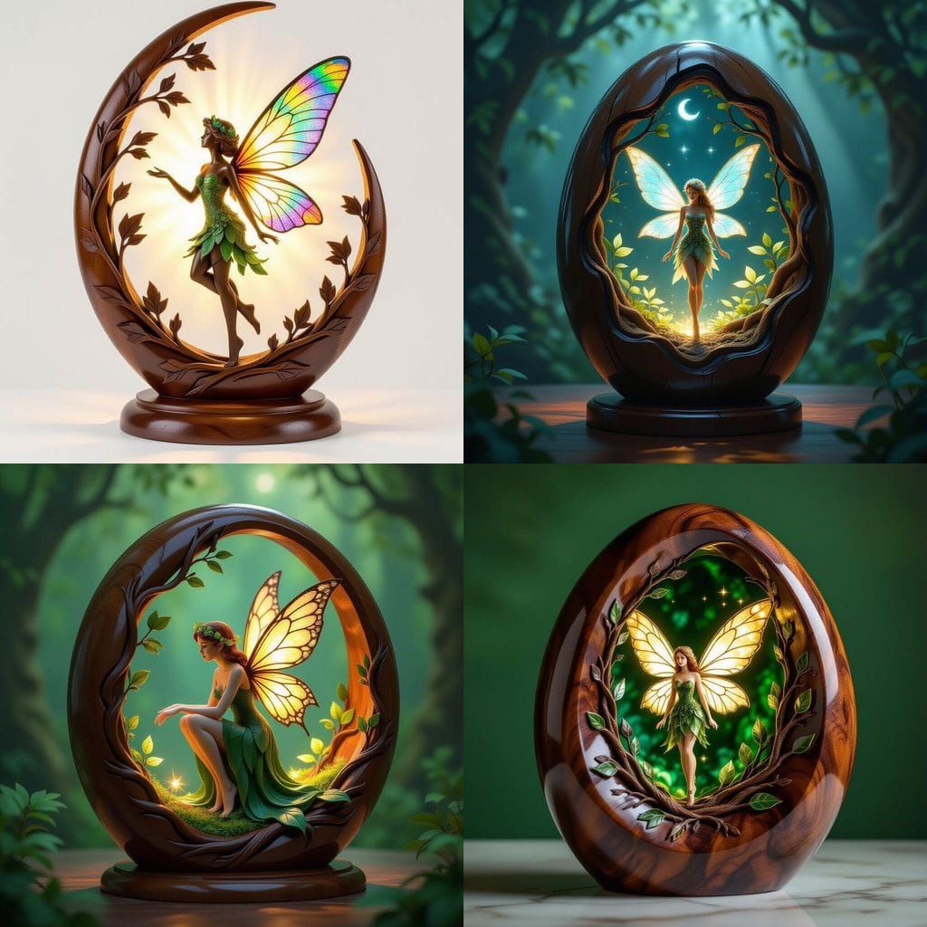 Enchanted Wood-Marble Sculpture with Fairy
