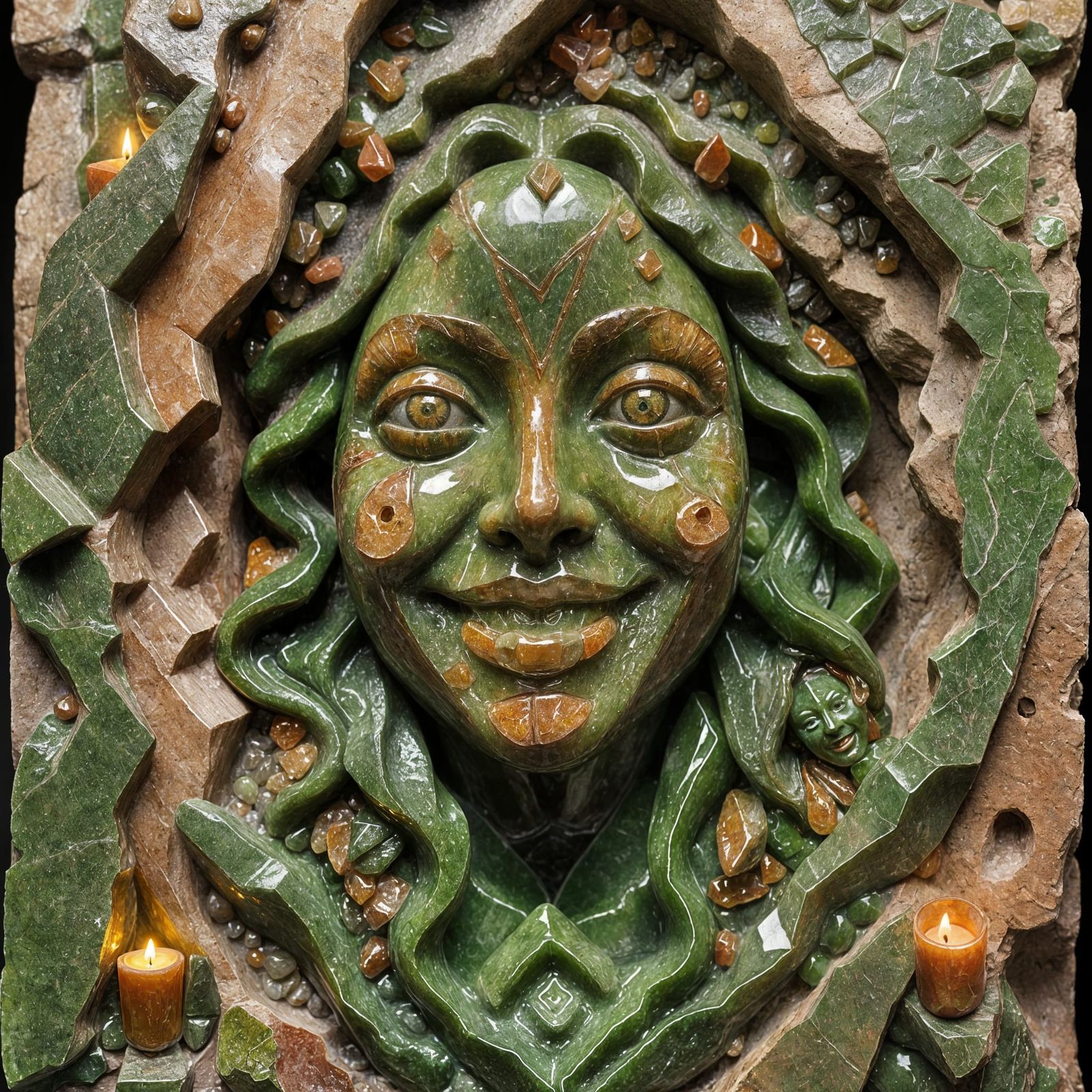 Unakite Crystal Carving of Smiling Woman
