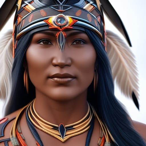 Stunning Sioux Apache Woman Portrait in Hyperdetailed Style