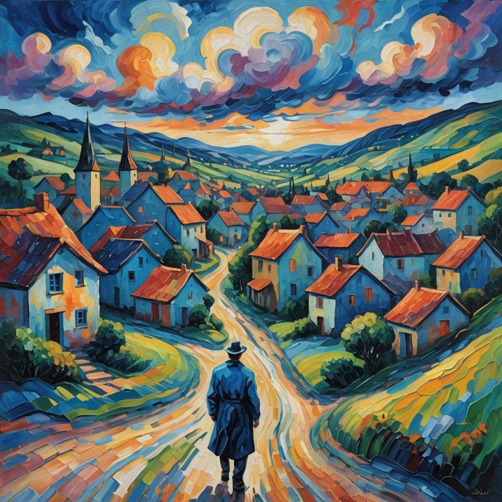 Blue Village Figure in Expressive Impasto Painting