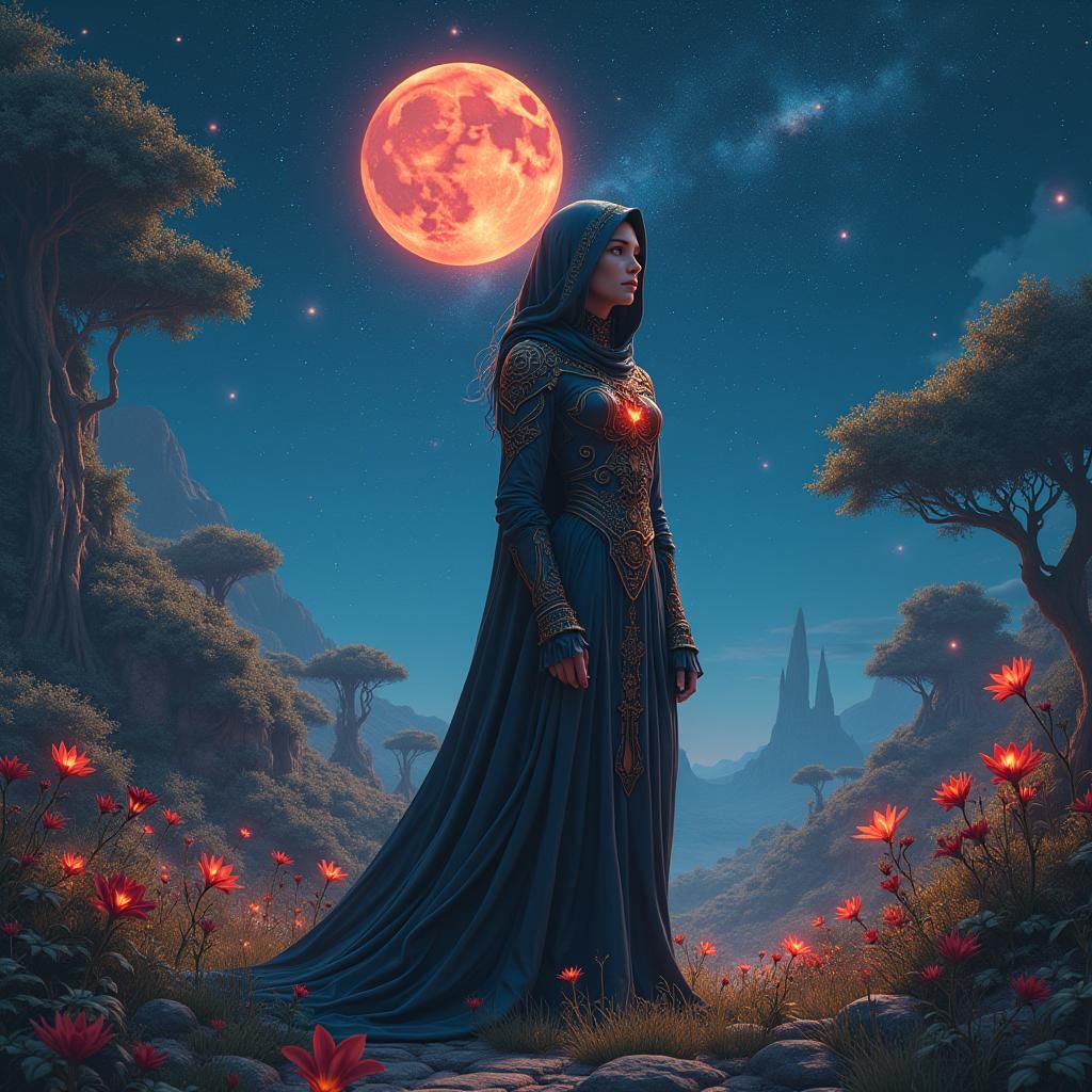 Mystical Scorpio Woman in a Fantasy Landscape