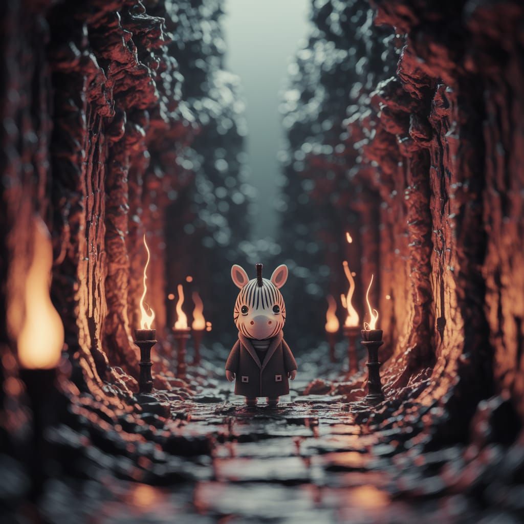 Dungeon Master Zebra in Eerie, Infinity-Lit Dungeon Scene