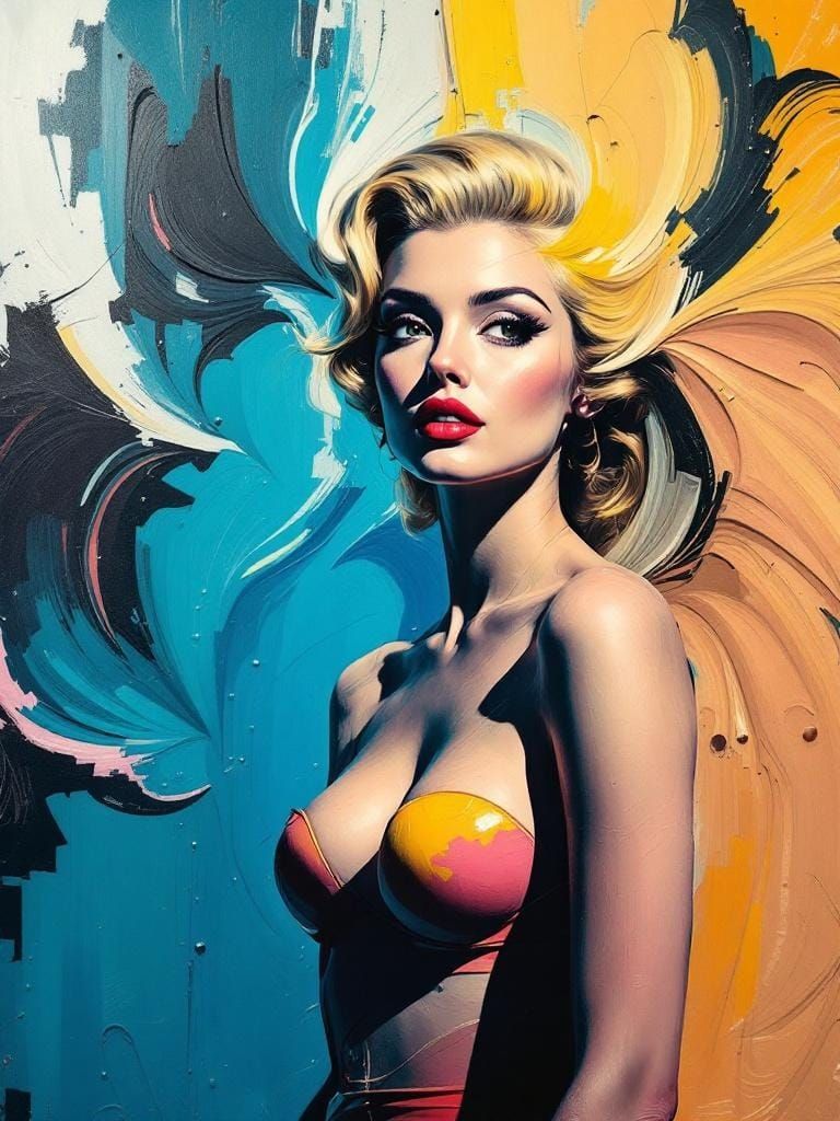 1950s Pin-Up Woman as Impasto Painting