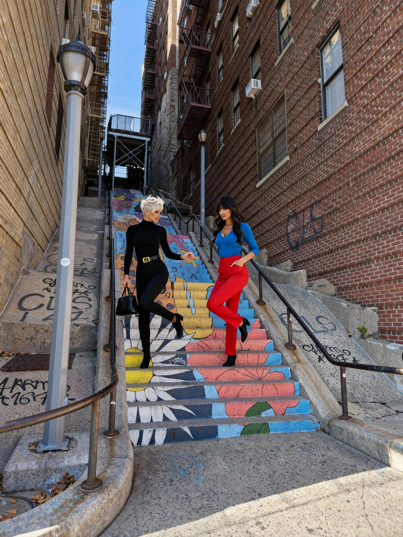Two Women Dancing on Famous Steps