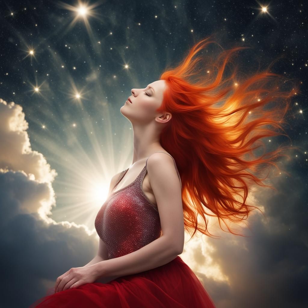 Ethereal Redhead in Starry Divine Light
