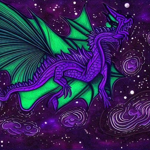 Cosmic Dragon in Holographic Astral Illustration