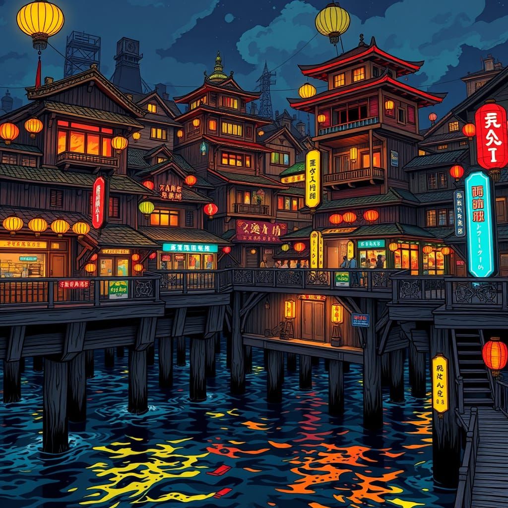 Vibrant Comic Book-Inspired Chinatown Pier District
