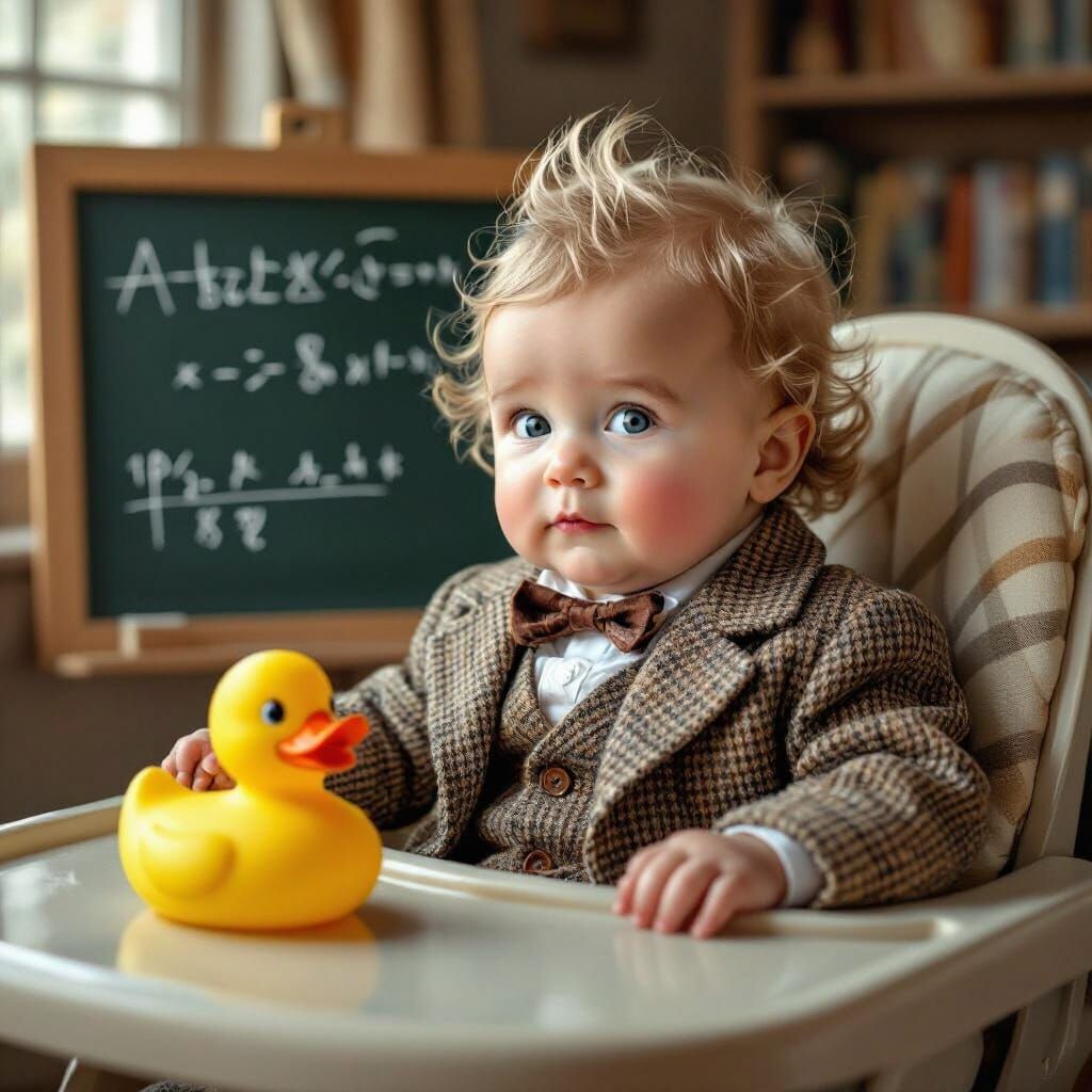 Baby Einstein Stares Intently: A Hyperrealistic Portrait