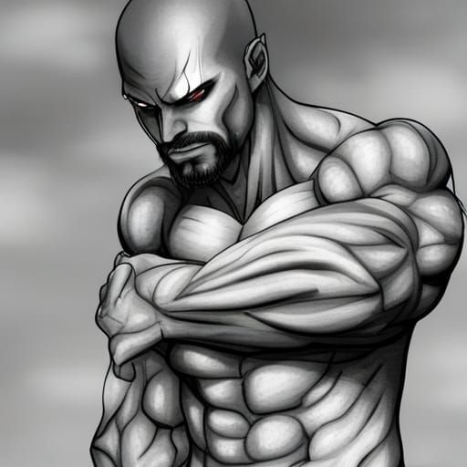 Muscular Man in Black and White Manga Style