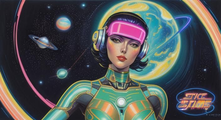 Retro-Futuristic Robot Pin-Up in Expressionist Style