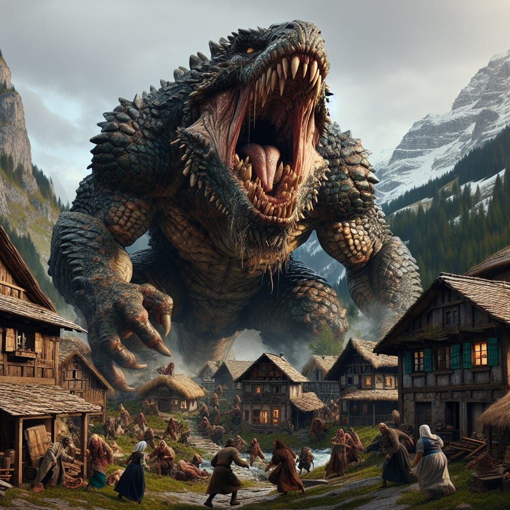 Monstrous Creature Wreaks Havoc on Mountain Village in Cyber...