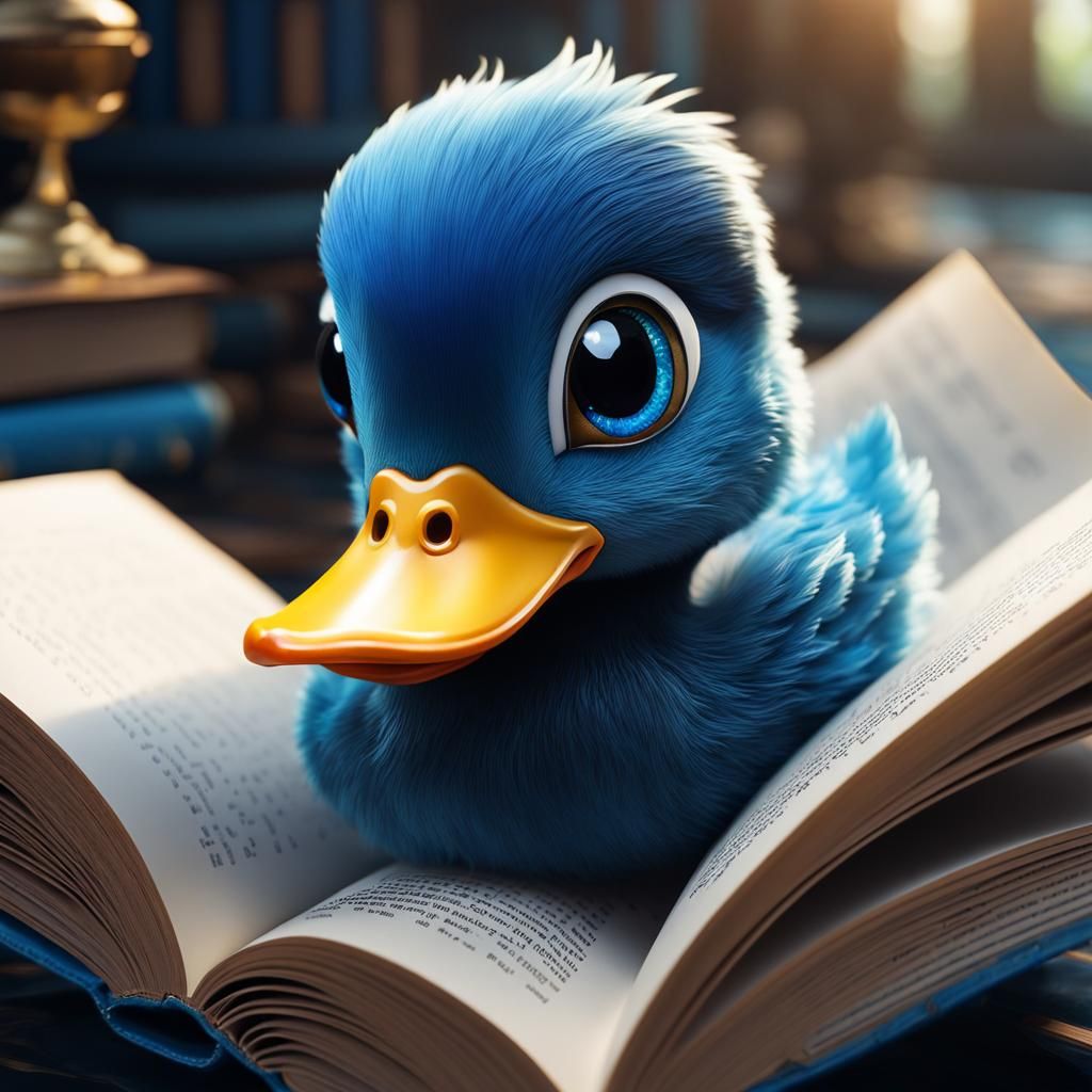 Blue Duck Emerges from Book in WLOP Style