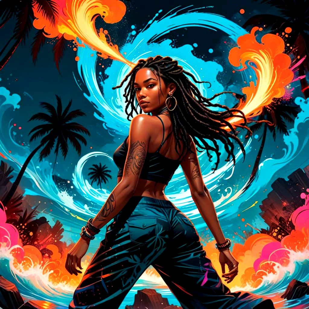 Urban Caribbean Goddess in Vibrant Tropical Splendor