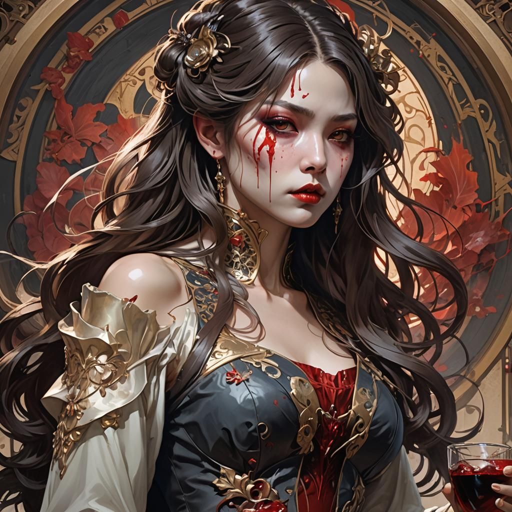 Vampire in Cutout Dress: Hyperdetailed Portrait