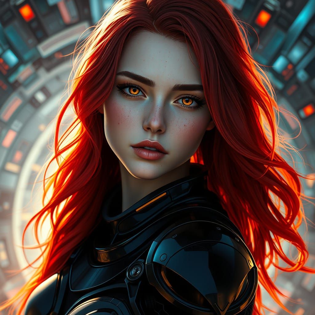 Sleek Warrior Goddess in Cyberpunk Armor