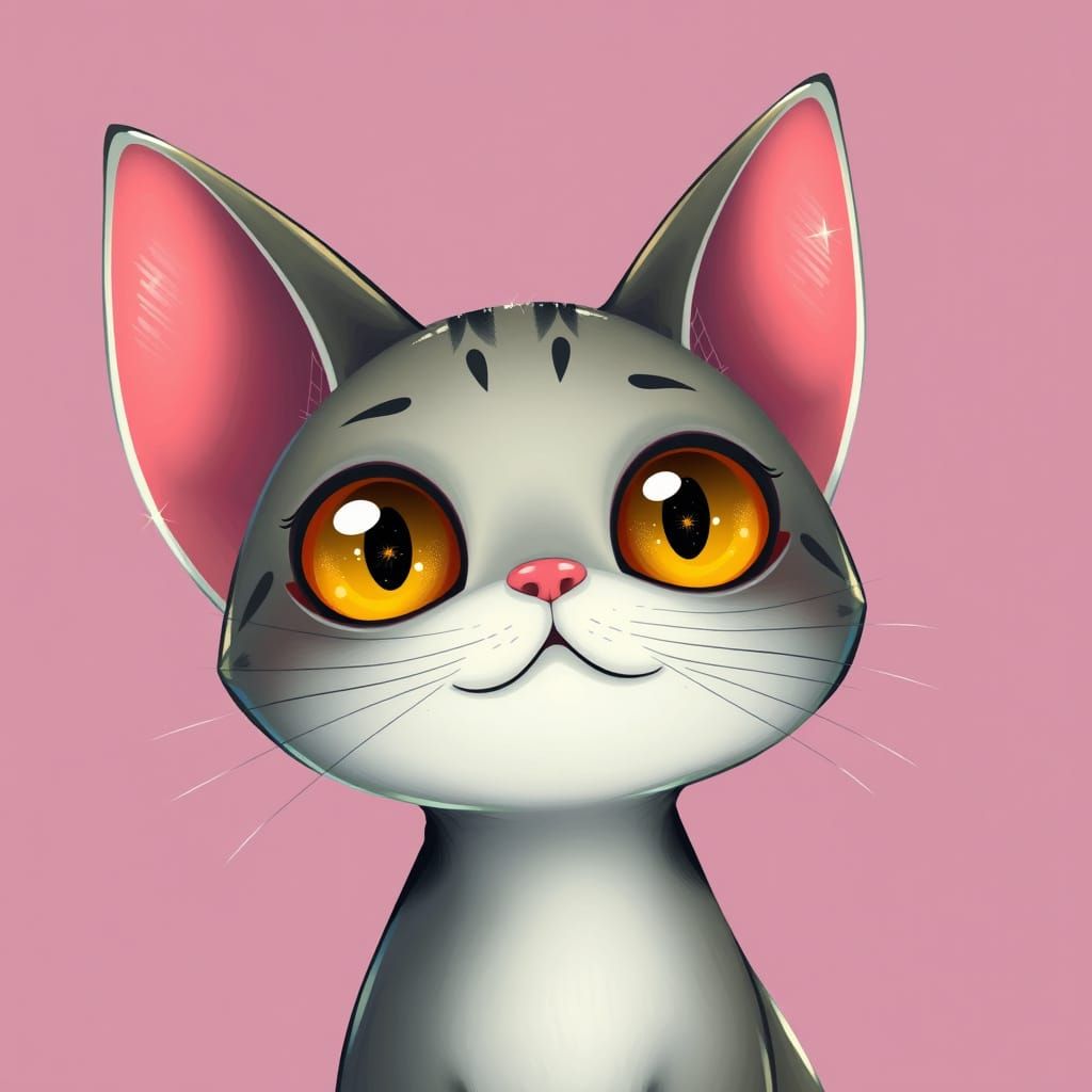 Whimsical Cat with Oversized Features in Digital Art Style