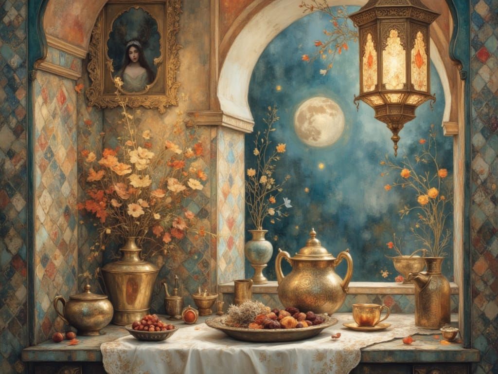 Ethereal Moonlight Moroccan Riad Kitchen Painting