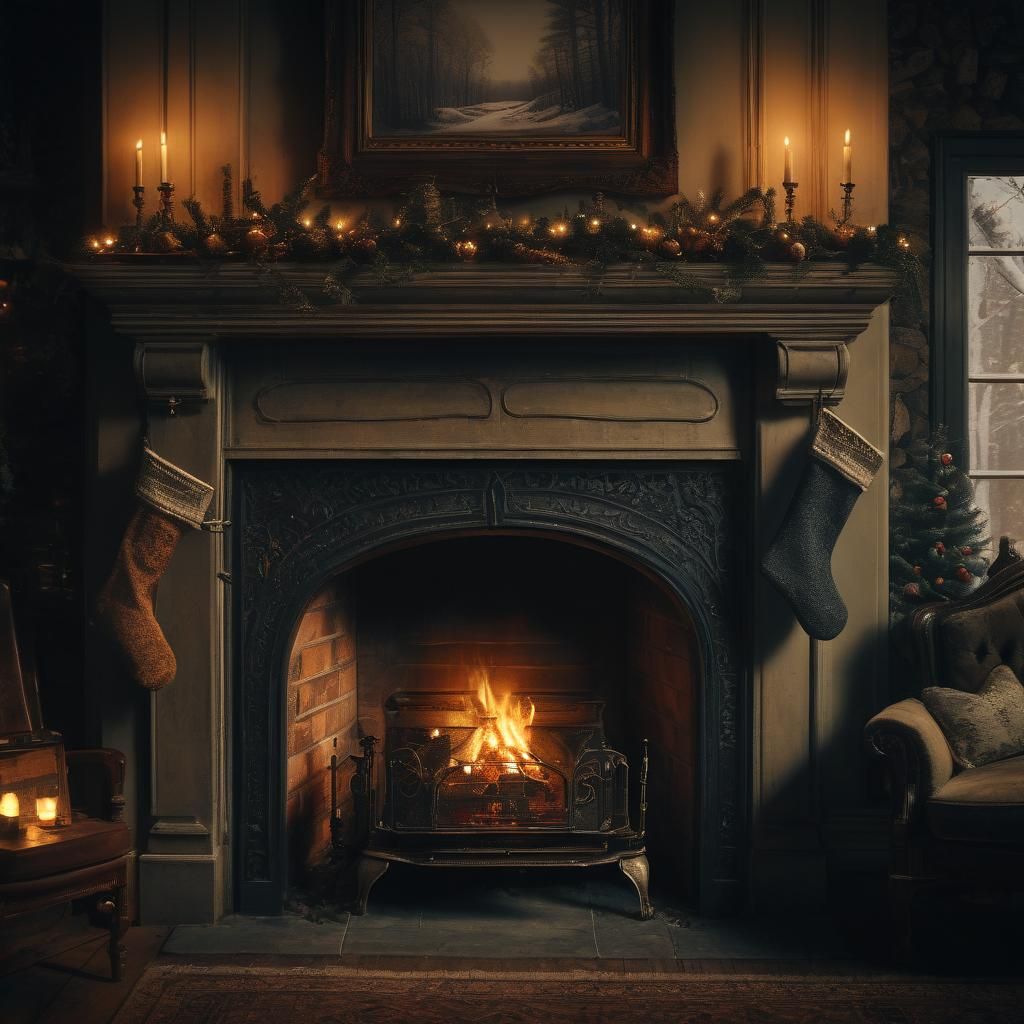 Cozy Victorian Fireplace in Winter Forest Scene