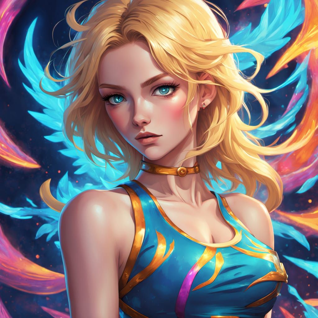 Anime Woman in Psychedelic Swirling Colors