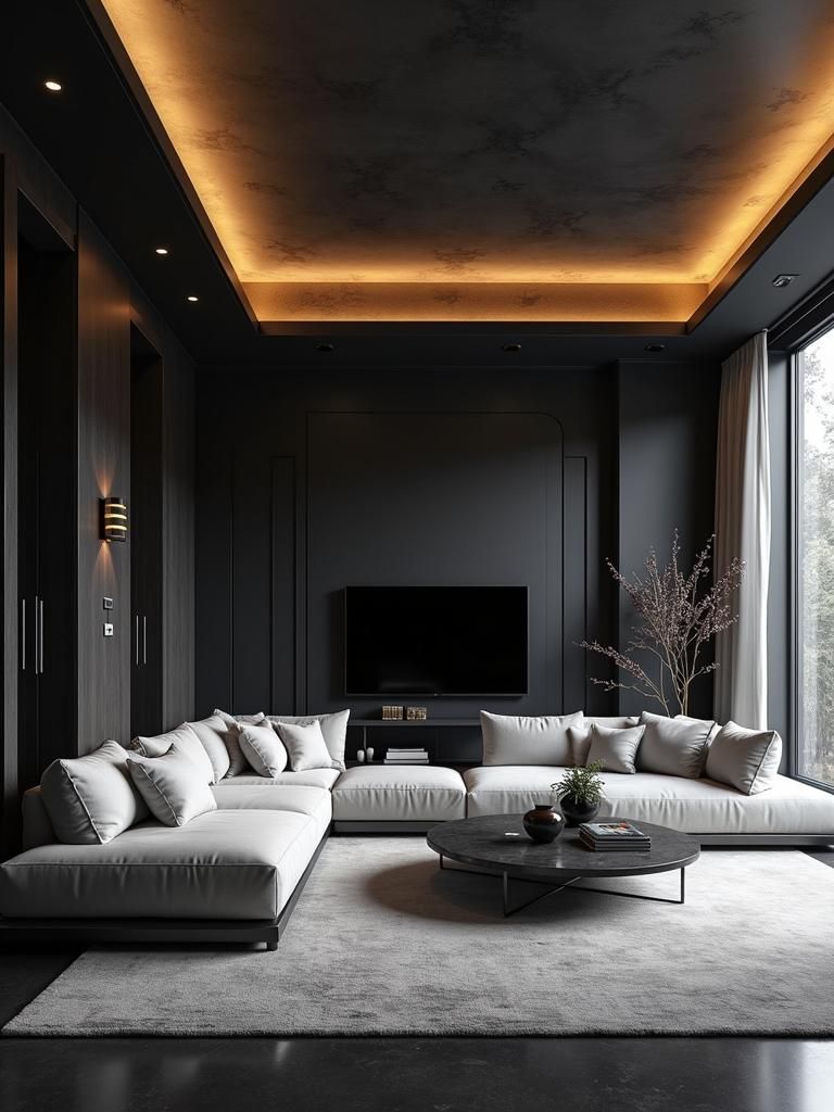 Black and White Fantasy Living Room in Art Nouveau Style