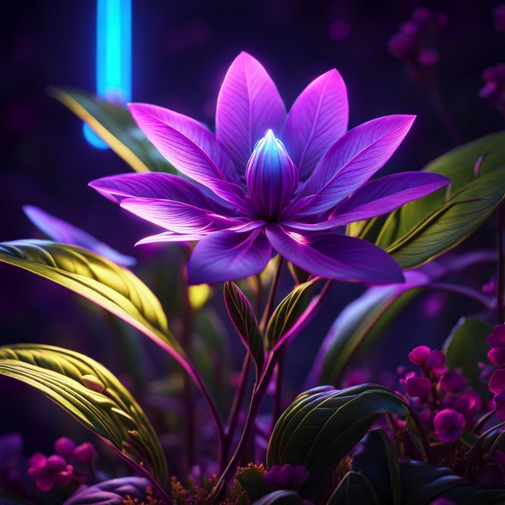 Purple Blossom with Neon Light in Dark Fantasy Style