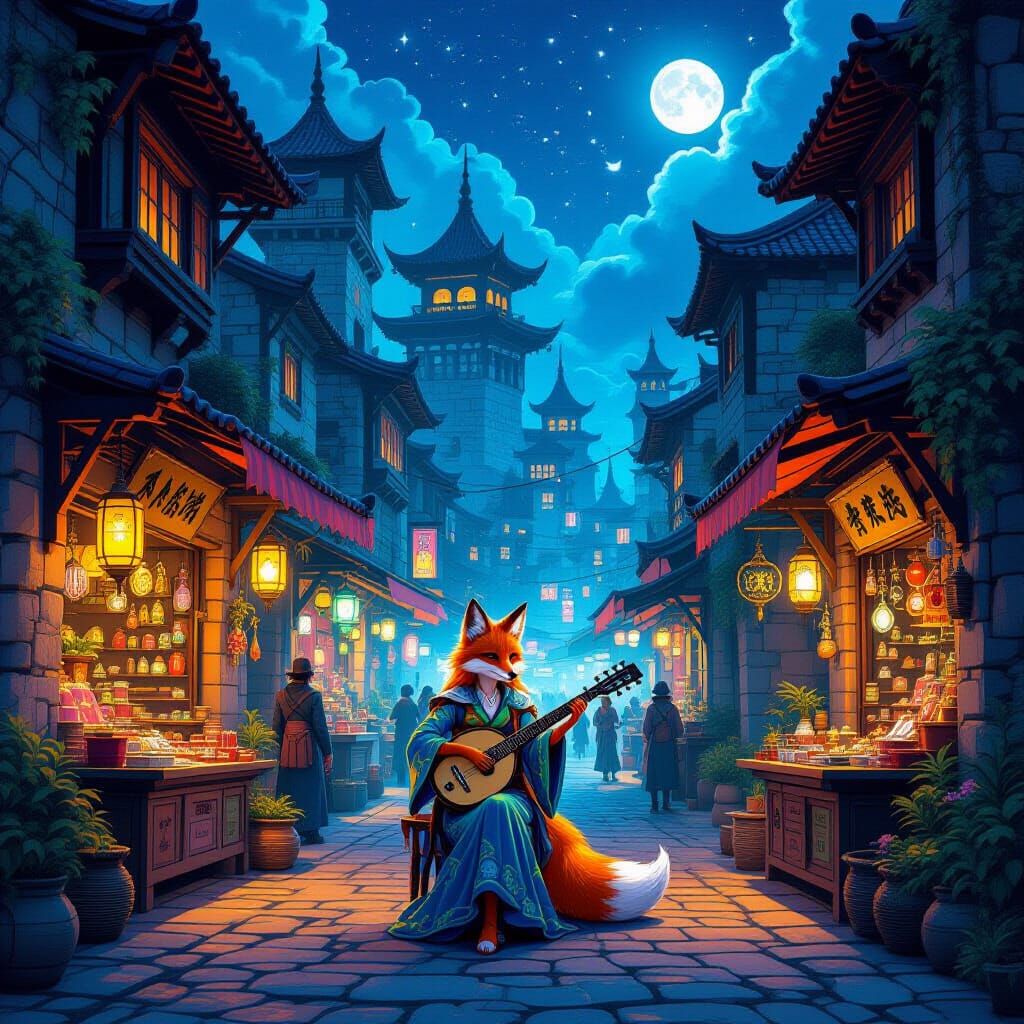 Bioluminescent Flora Overwhelms Ancient City Market