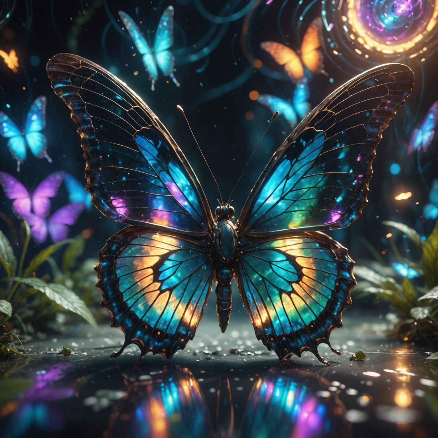 Luminous Butterfly in Holographic Vortex: Hyperrealistic Mac...