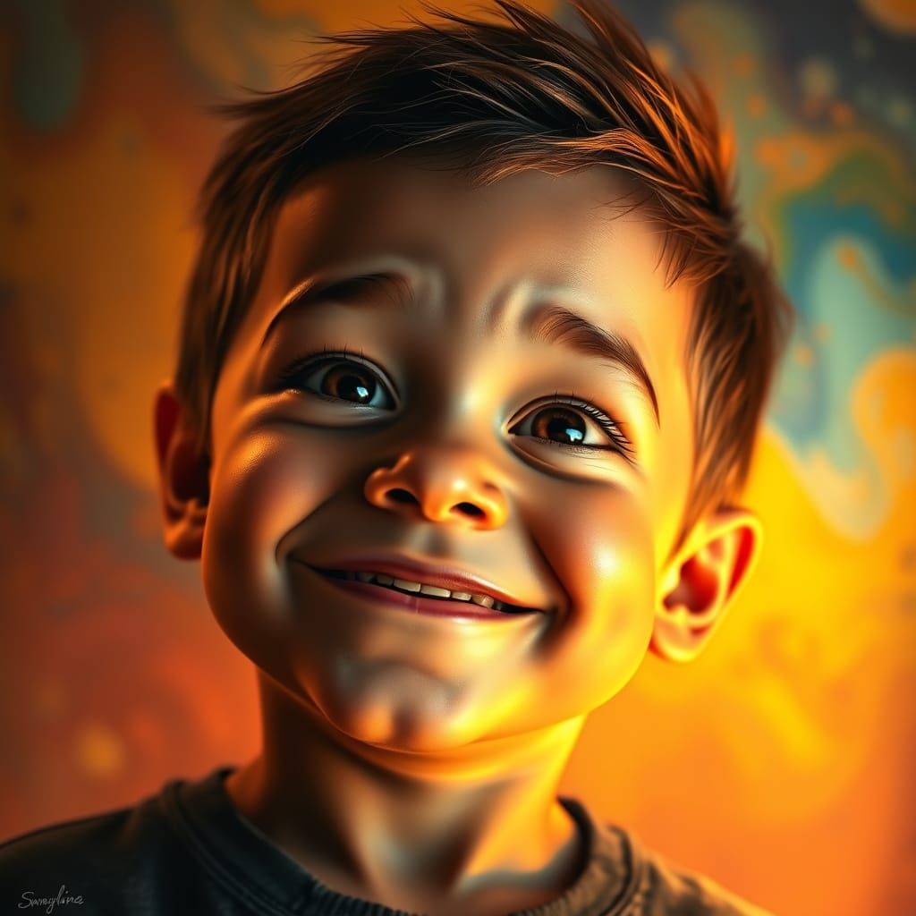 Joyful Boy with Radiant Smile in Vibrant Background