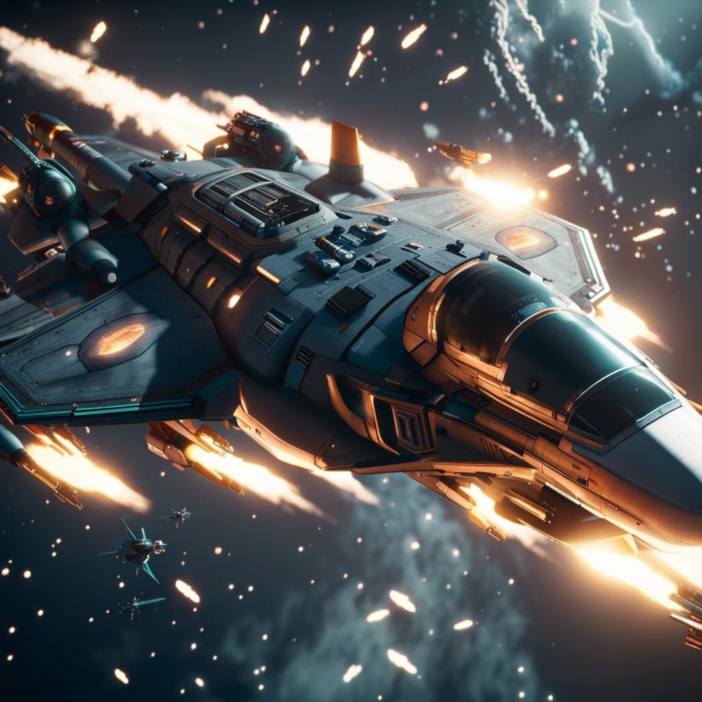 Fighter Plane Attacks Spaceship in Cinematic 3D
