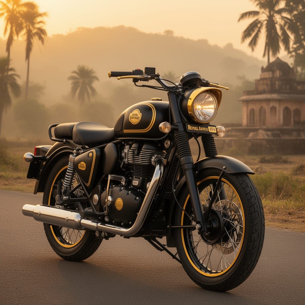 Royal Enfield Classic 350 in Matte Black with Gold Accents