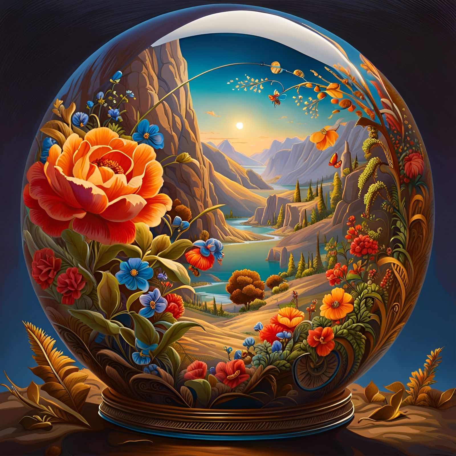 Crystal Glass Sphere with Flowers