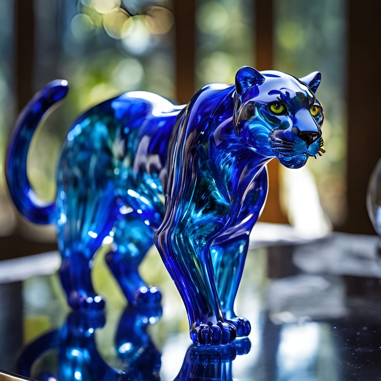 Sapphire Panther Glass Figurine in Jungle Setting