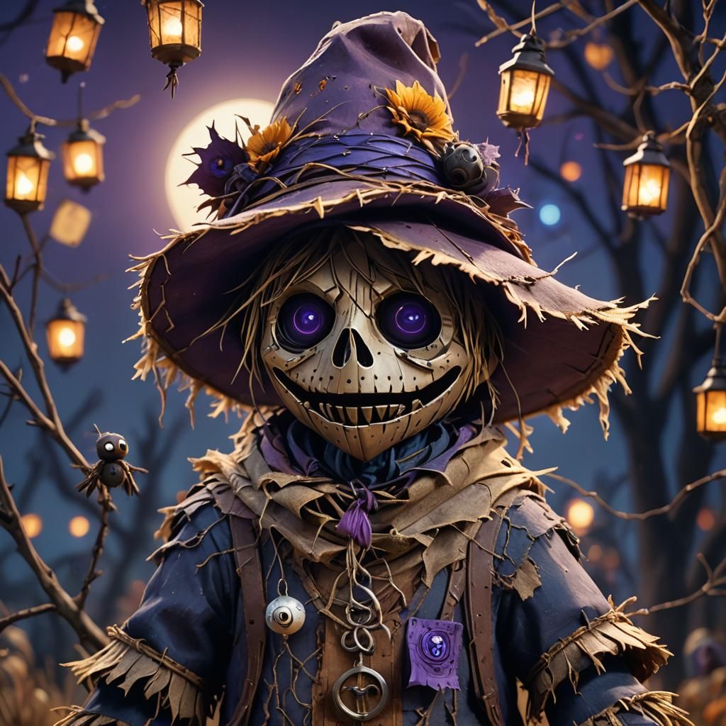 Scarecrow Anime Close-Up in Pixar-Inspired 3D Art
