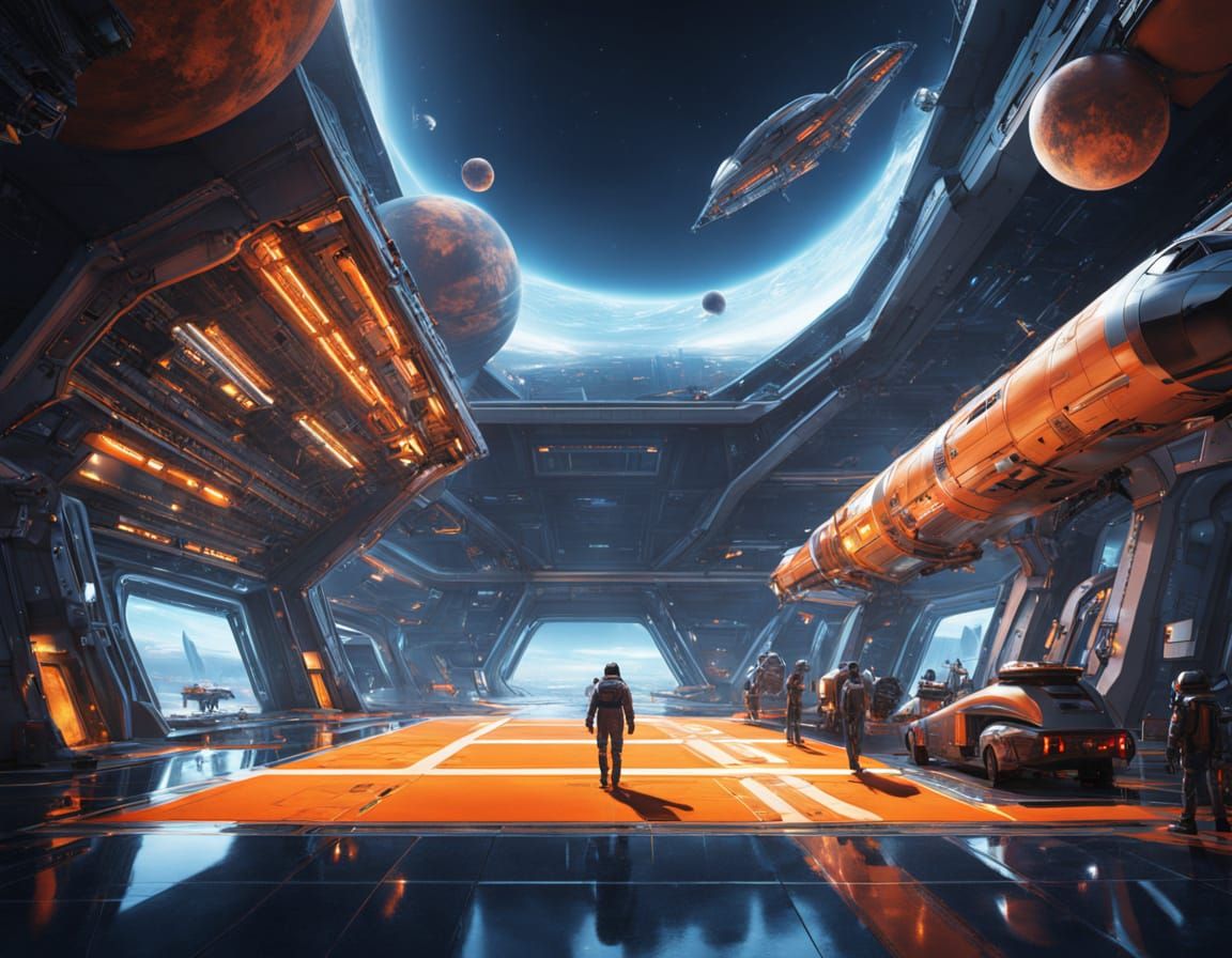 Sleek Futuristic Spaceport in Cinematic Lighting