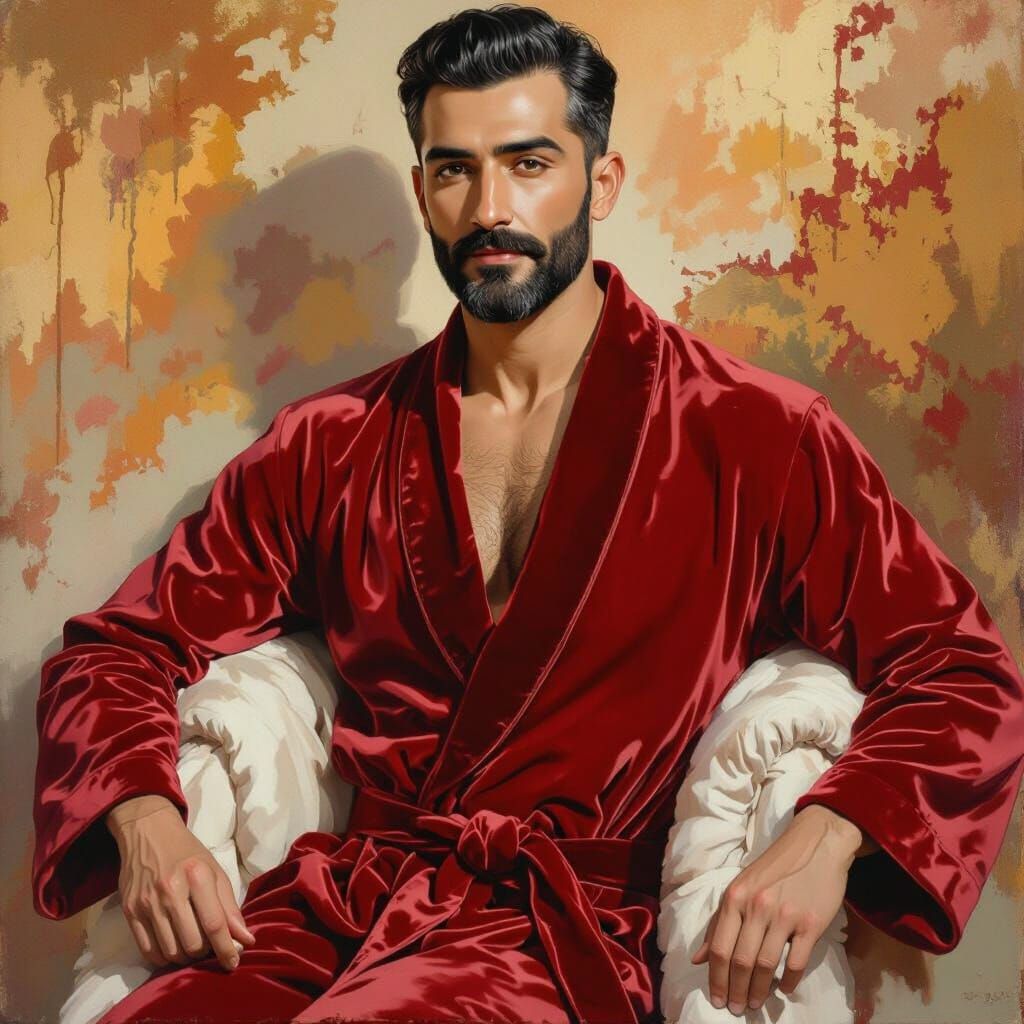 Proud Smiling Man in Velvet Robe, Impressionist Masterpiece